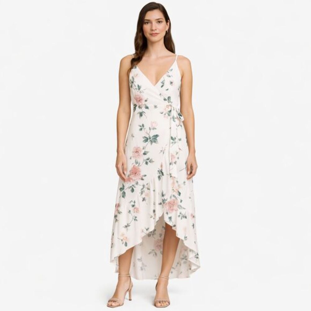 Yumi Kim Crossroads Wrap Maxi Dress Floral Ruffle‎ Hem Small Boho Chic